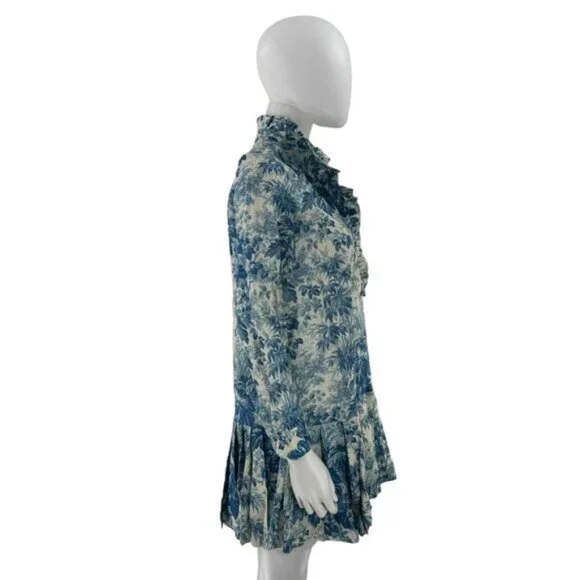 Tuckernuck Dress Misty Blue Toile Long Sleeve Drop Waist Tate Mini Dress Size S - Picture 9 of 12